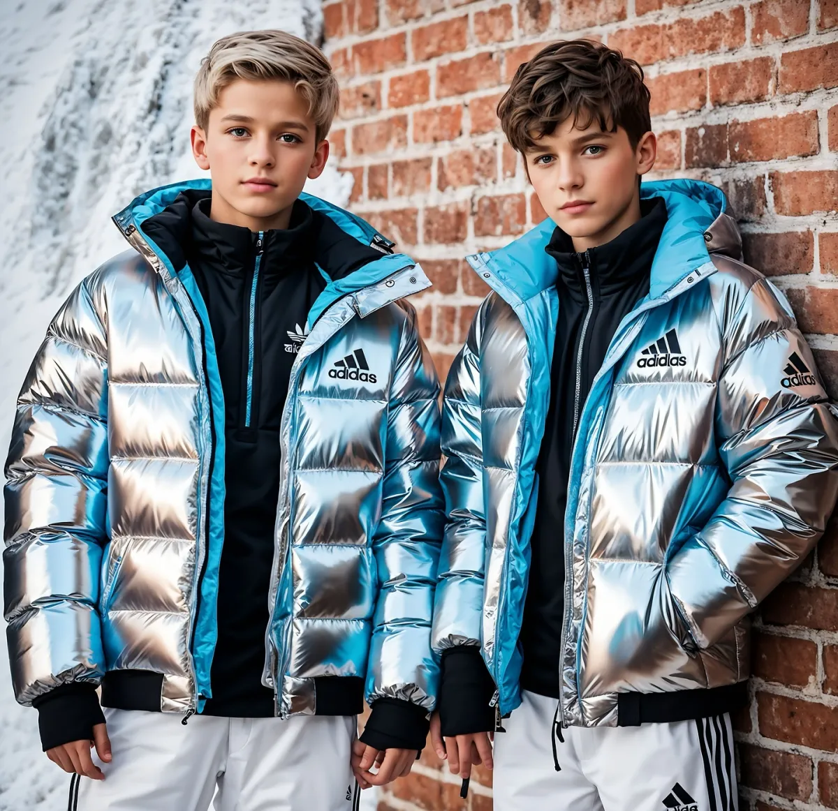 jungs mit daunenjacken adidas silbern