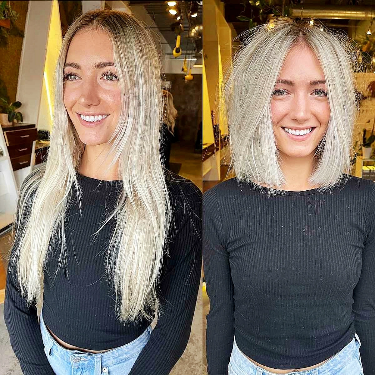 long bob duene haare vorher nachher bild blonde maеhne 