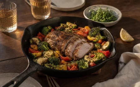 Low-Carb-Abendessen mit gebratenem Fleisch und buntem Saisongemüse