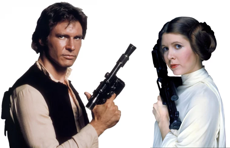 princess leia mit han solo carrie fisher und harrison ford