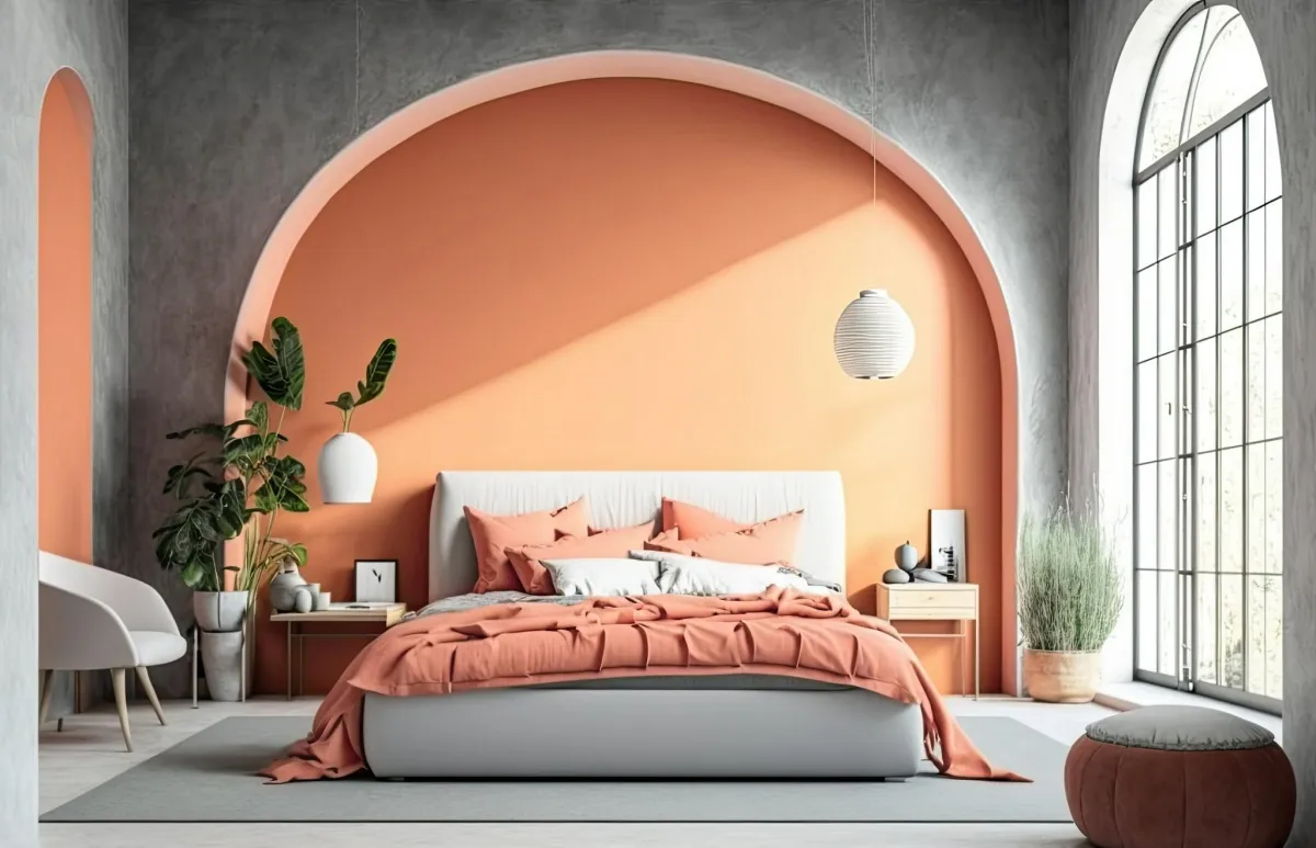 schlafzimmer einrichtung kombination aus apricot und grau