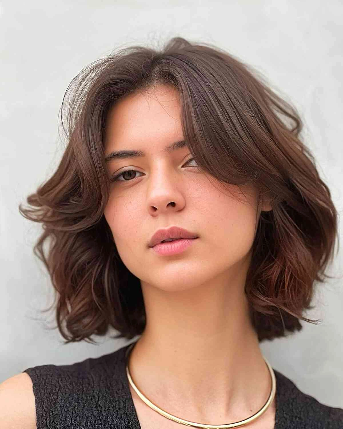 volumen frisur fuer duenne haare volumenbob bob mit curtain bangs 2024 