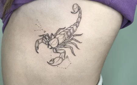 skorpion tattoo auf der brust einer frau