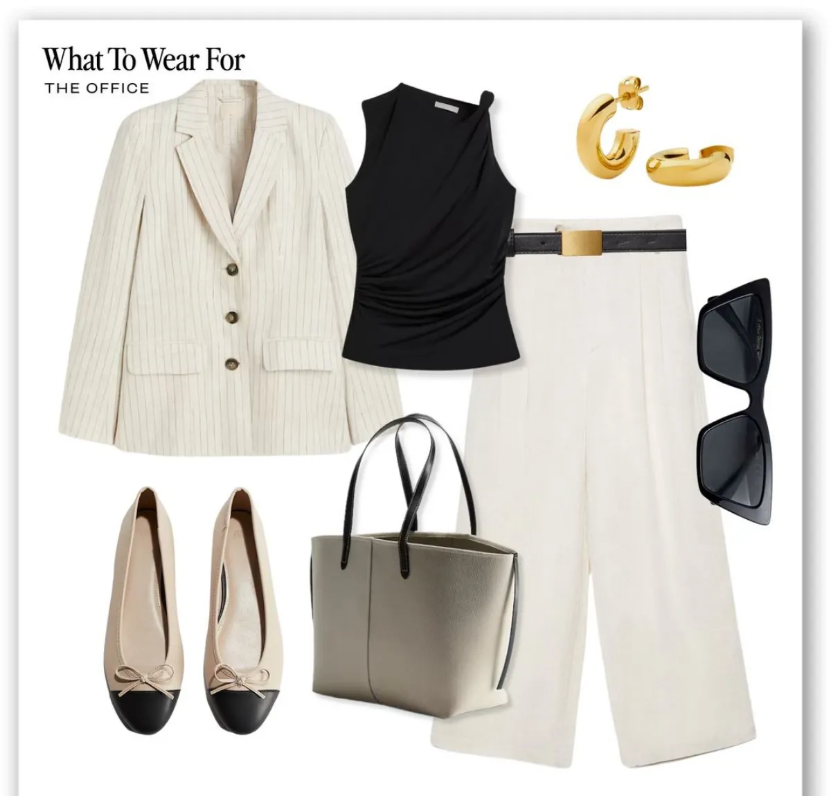 büro outfit weiße leinen hose kombination schwarzes top weißer blazer