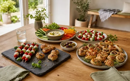 Schnelle Fingerfood Rezepte: bunte Häppchen-Auswahl auf dem Partytisch