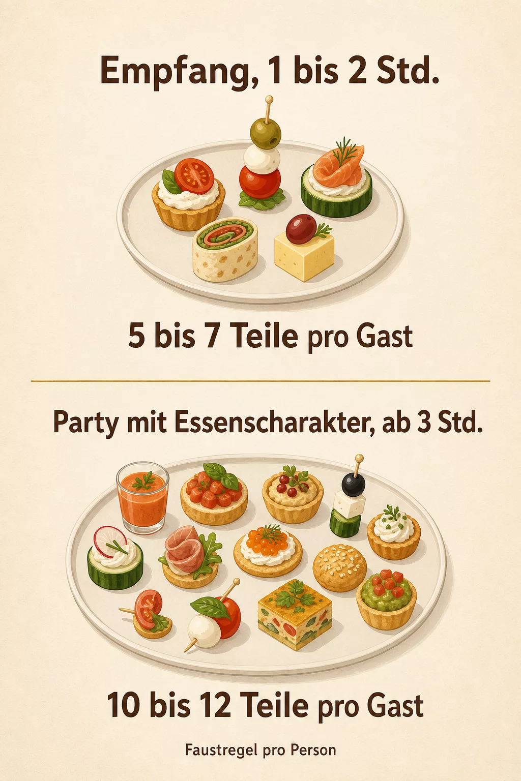 Infografik: wie viel Fingerfood pro Person bei Empfang oder Feier