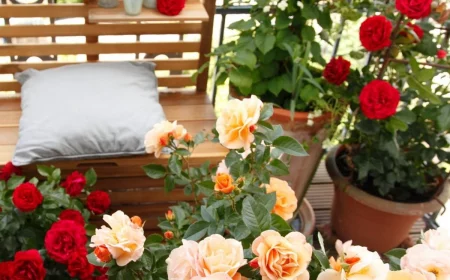 rosen in töpfen auf dem balkon