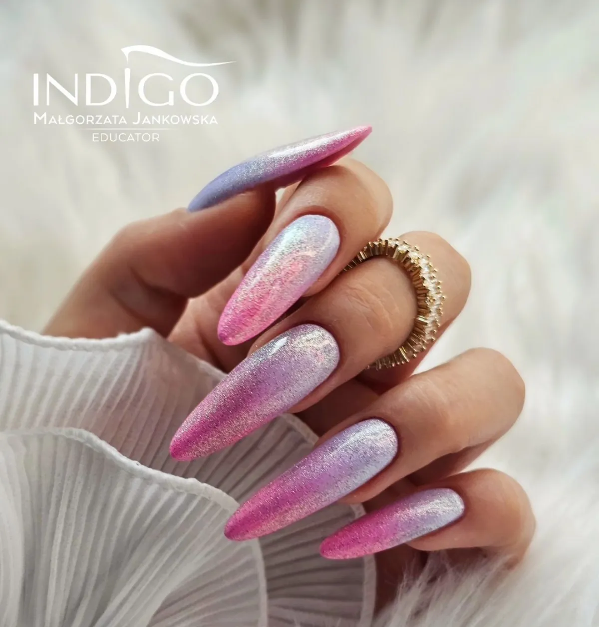 almond nails lang mit glitzer ombre design rosa und lila
