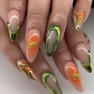 jelly nails trend 2024 orange und grün design