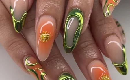 jelly nails trend 2024 orange und grün design