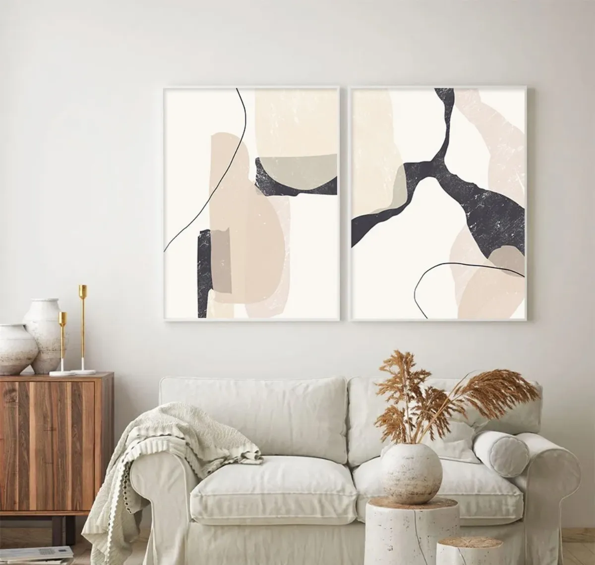 leinwandbild im wohnzimmer abstrakte kunst beige töne
