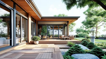 modernes haus mit veranda sitzplatz im garten wohzimmer draussen 2024