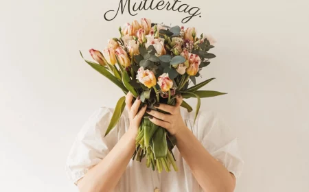 frau hält sich am muttertag einen blumenstrauß vor das gesicht