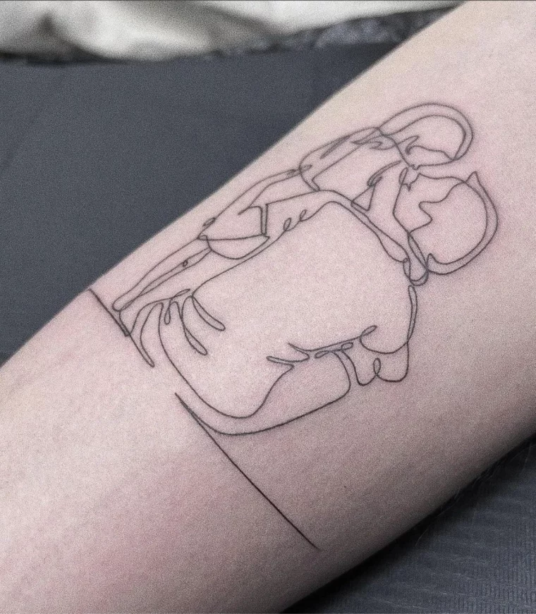 vater tochter tattoo silhouetten eine linie