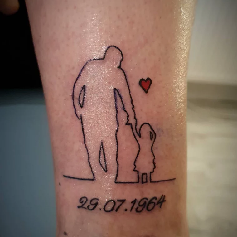 vater tochter tattoo silhouetten mit datum und herz