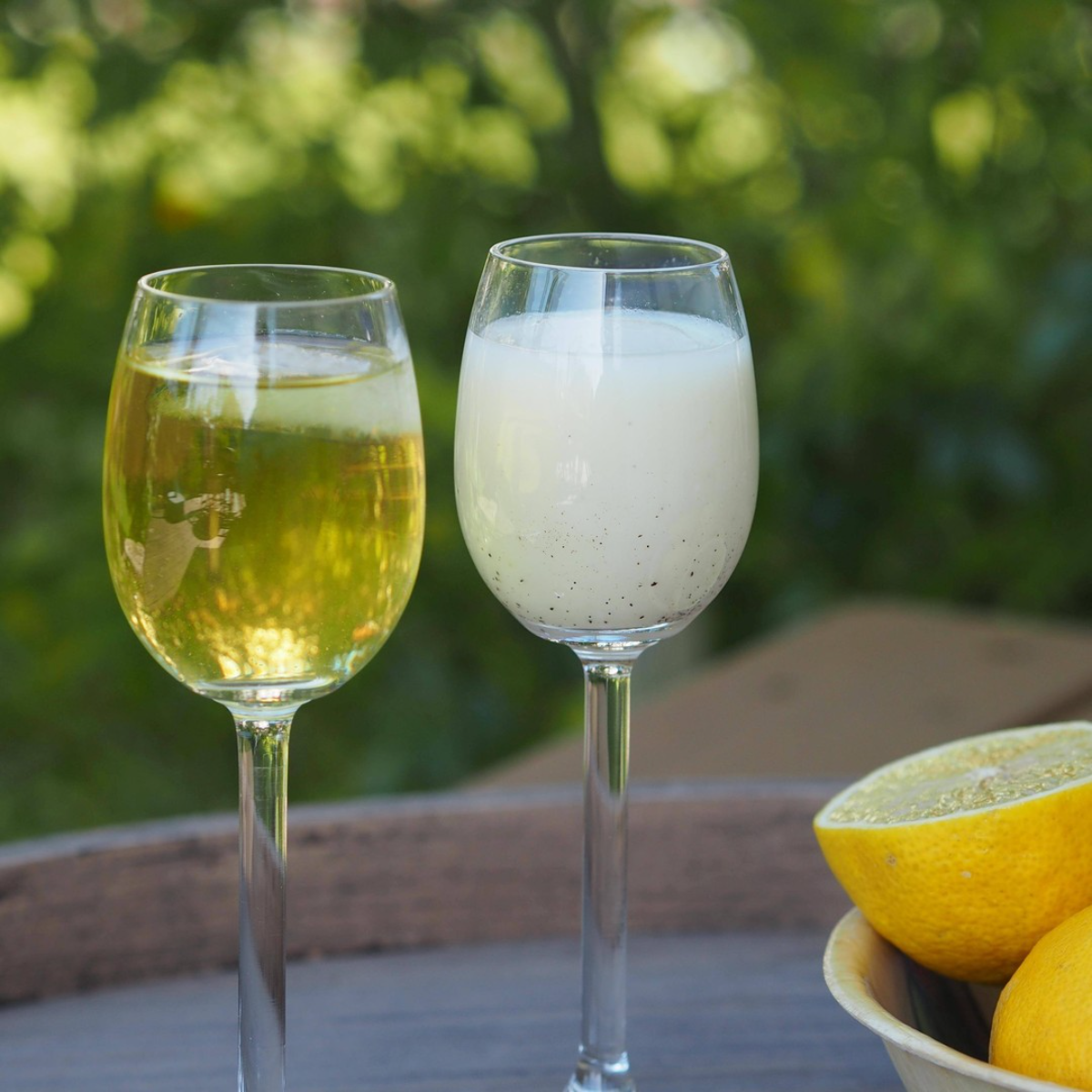 hausgemachter limoncello in zwei kleinen gläsern