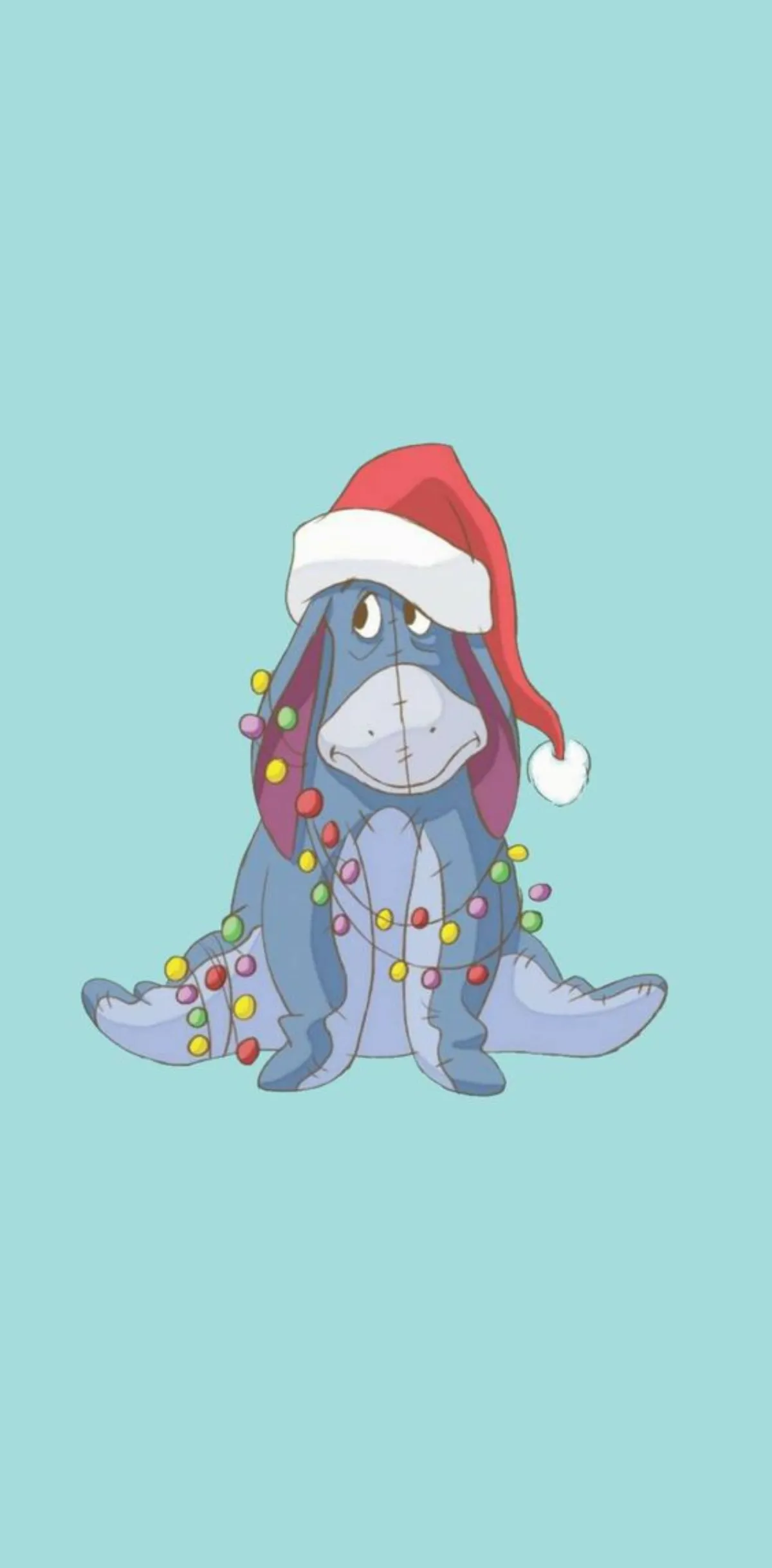 hintergrundbild für weihnachten eeyore mit lichterkette und weihnachtsmütze