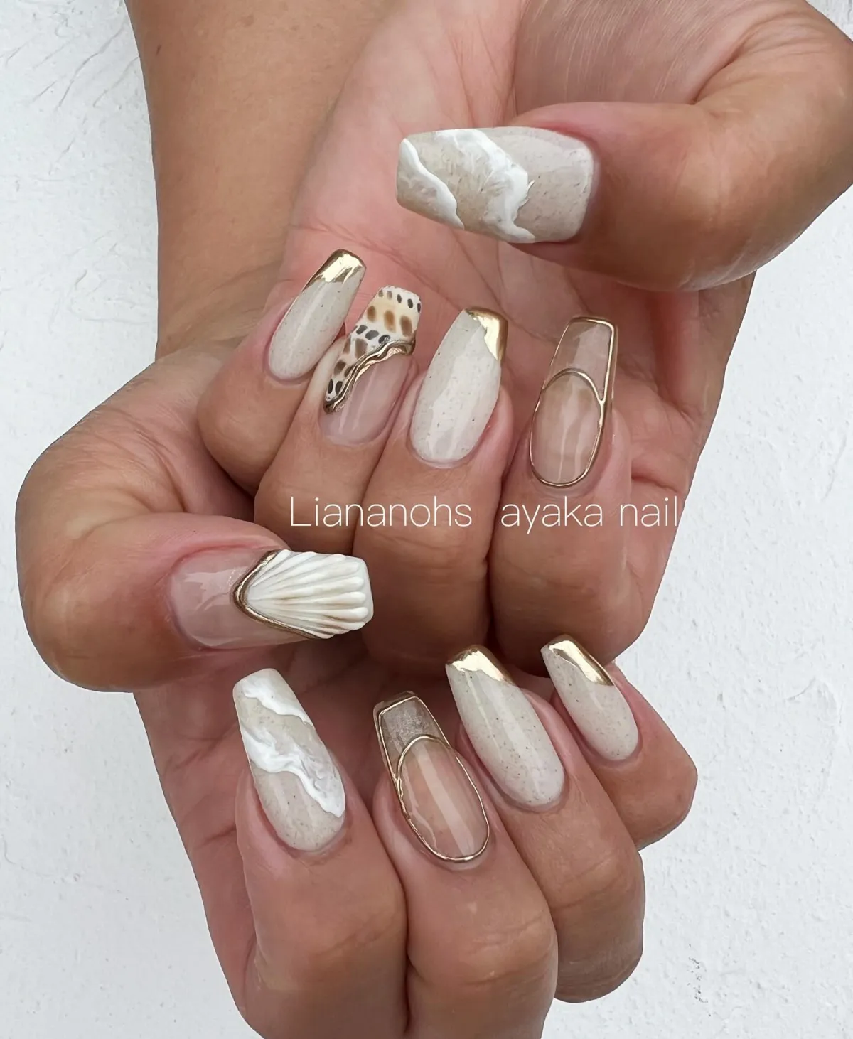 marmor effekt nageldesign muscheln nude farben