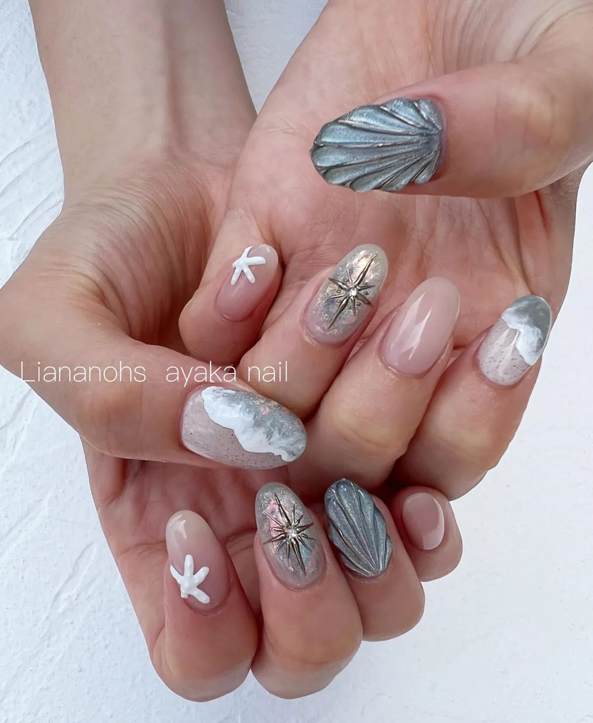 meer nageldesign muscheln seesterne meerwellen