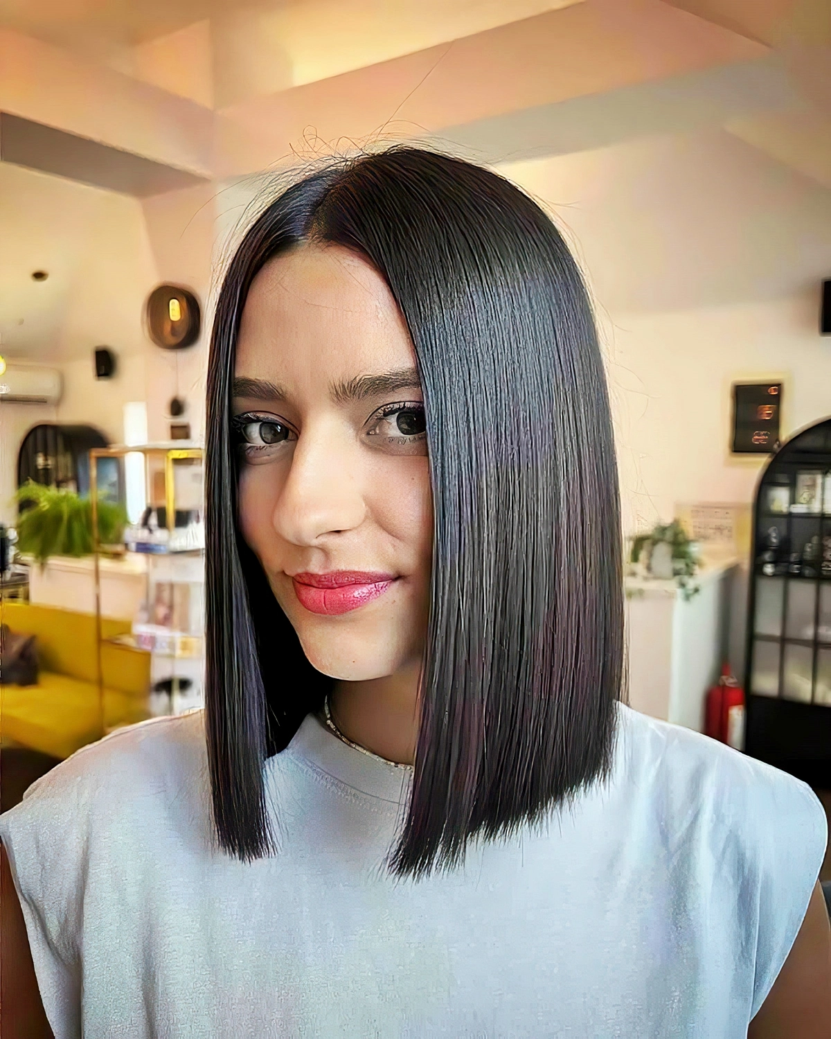 frisuren schulterlanges haar blunt bob glatte haare 2025 haartrends damen