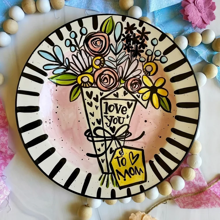keramik bemalen inspo blumenstraus design teller verzieren ideen potteryhaven