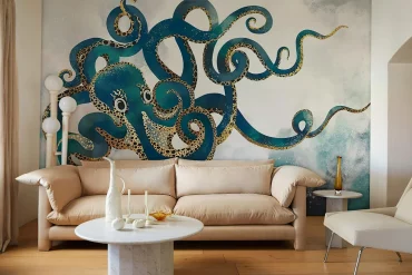 oktopus auf akzentwand whimsical decor wohntrend 2024