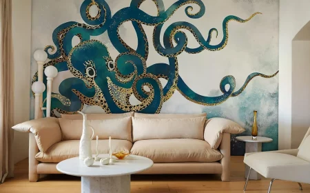 oktopus auf akzentwand whimsical decor wohntrend 2024