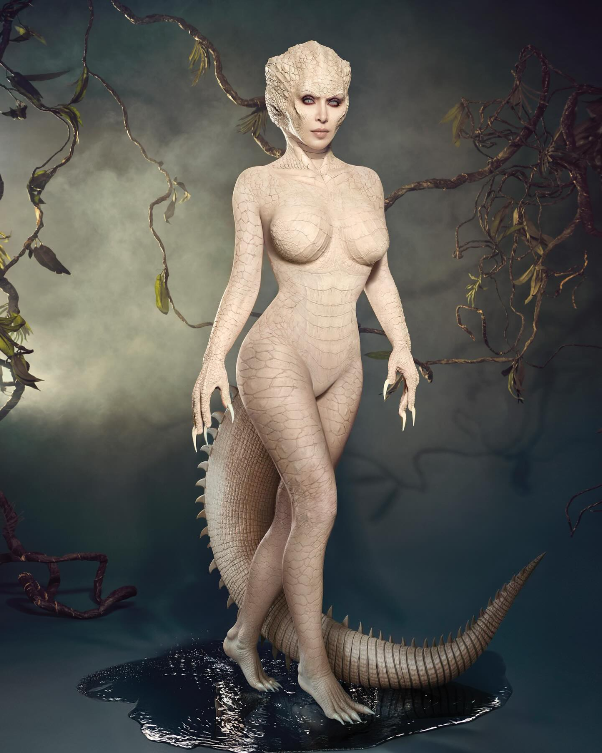 kim kardashian als albino alligator für halloween 2024