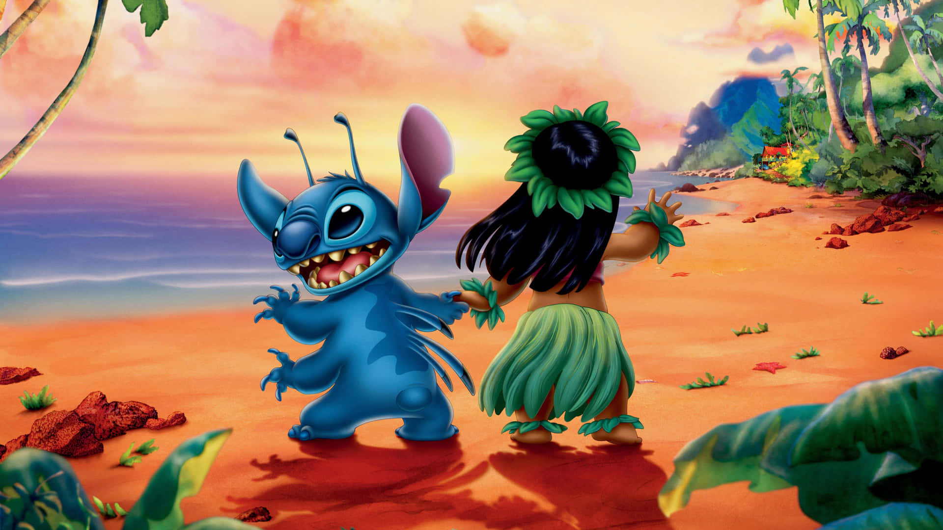 lilo und stitch am strand hintergrundbild für pc