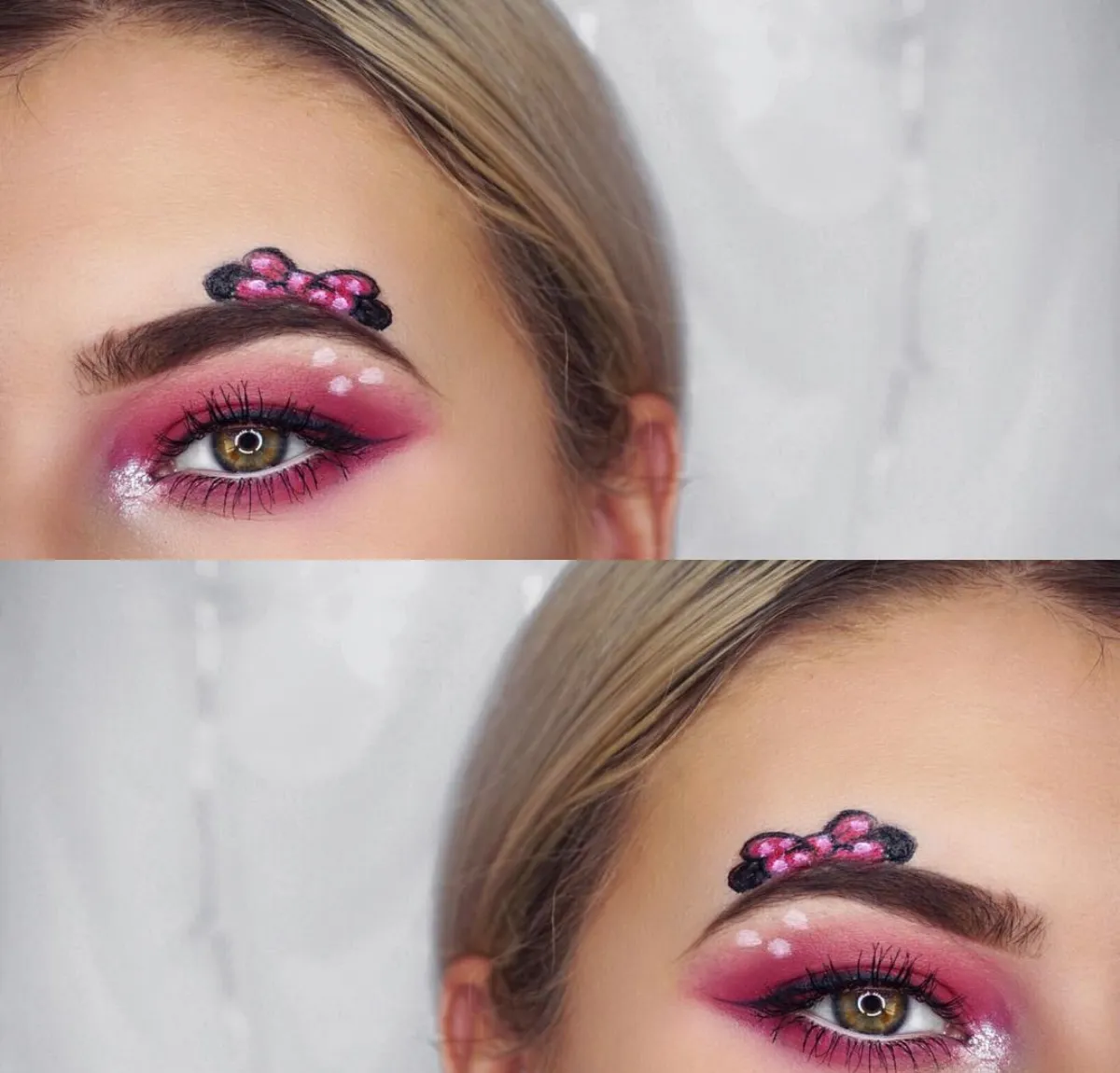 augen make up minnie maus in rosa und weiß