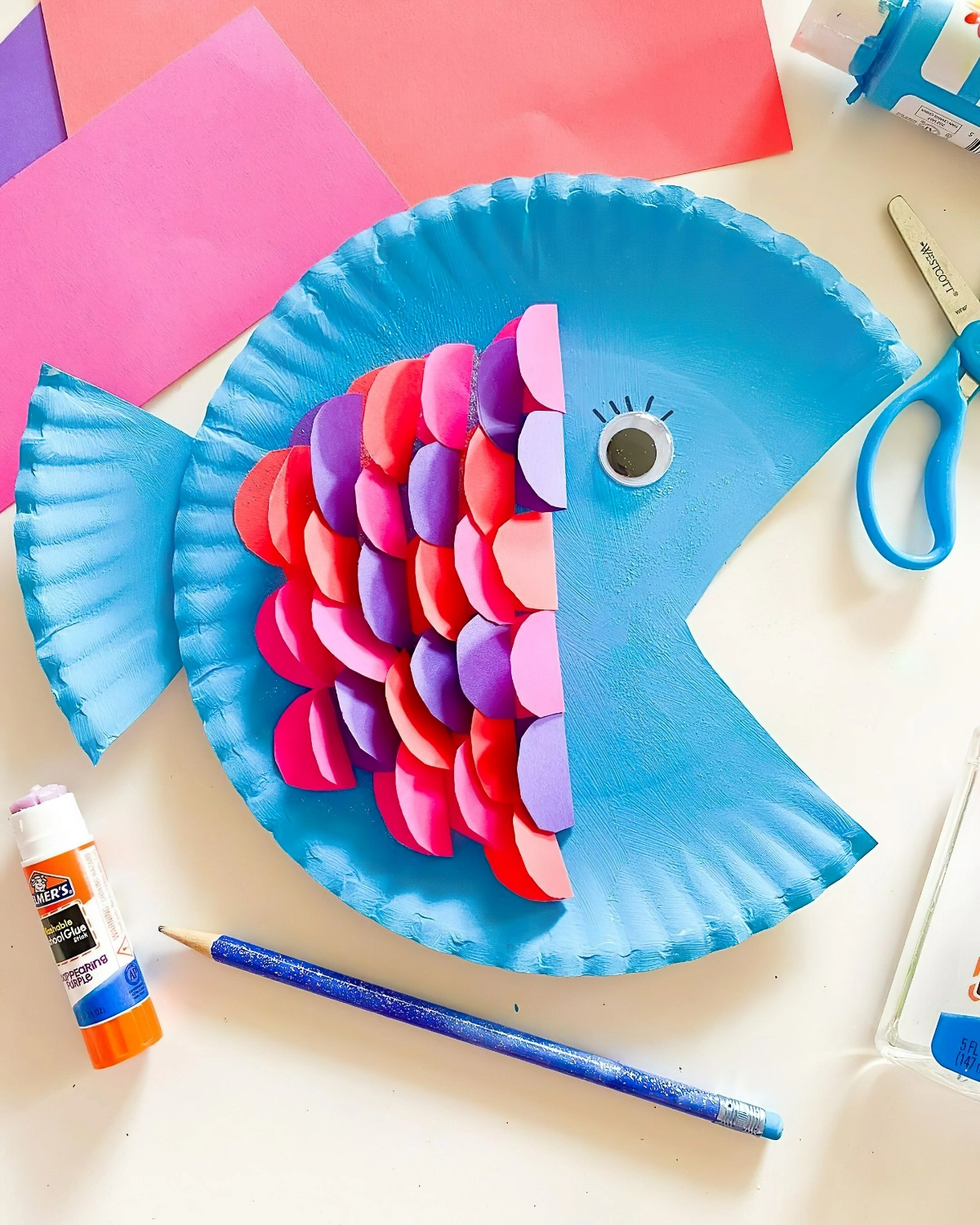 basteln fuer kindergeburtstag fisch aus papiertellern selber machen anleitung abcdeelearning