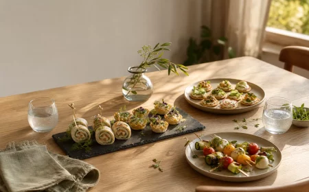 Schnelles Fingerfood am Vortag zubereiten: Buffet-Tisch mit kalten Häppchen