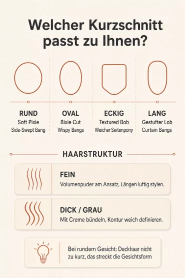 Infografik, welche Kurzhaarfrisur zur Gesichtsform ab 50 passt
