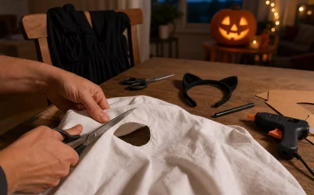 Last-Minute-Halloween-Kostüm: Material für heute Abend auf dem Wohnzimmertisch