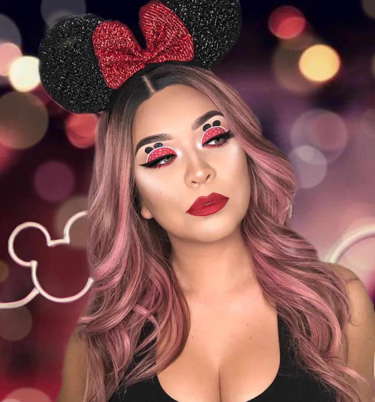 minnie maus augen make up haarband mit schleife