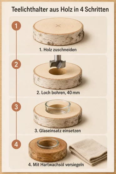 Teelichter basteln: vier Schritte für einen sicheren Holzhalter