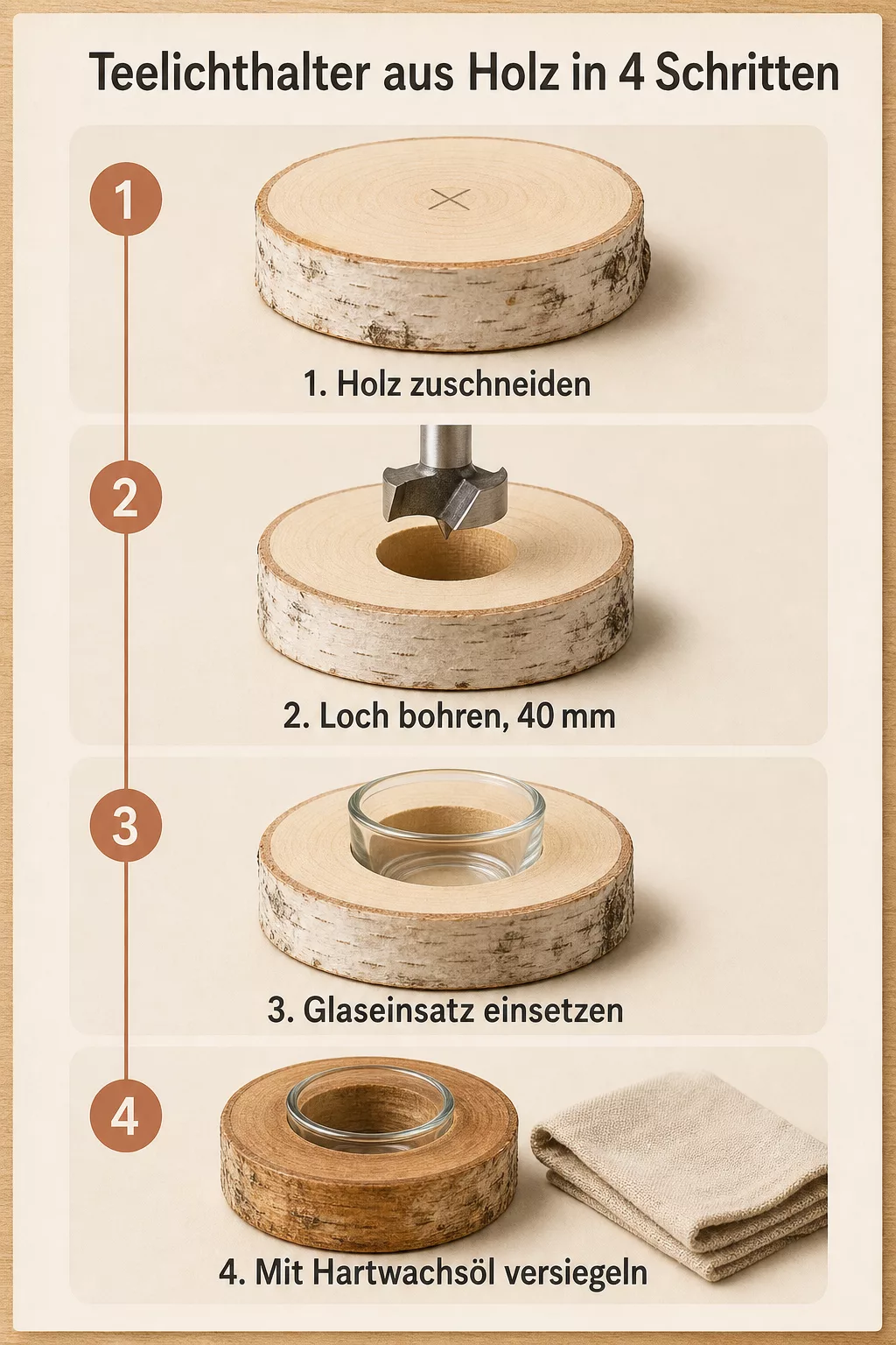 Teelichter basteln: vier Schritte für einen sicheren Holzhalter