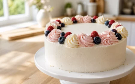 Torten verzieren: fertig dekorierte Torte mit Buttercreme Rosetten und Beeren