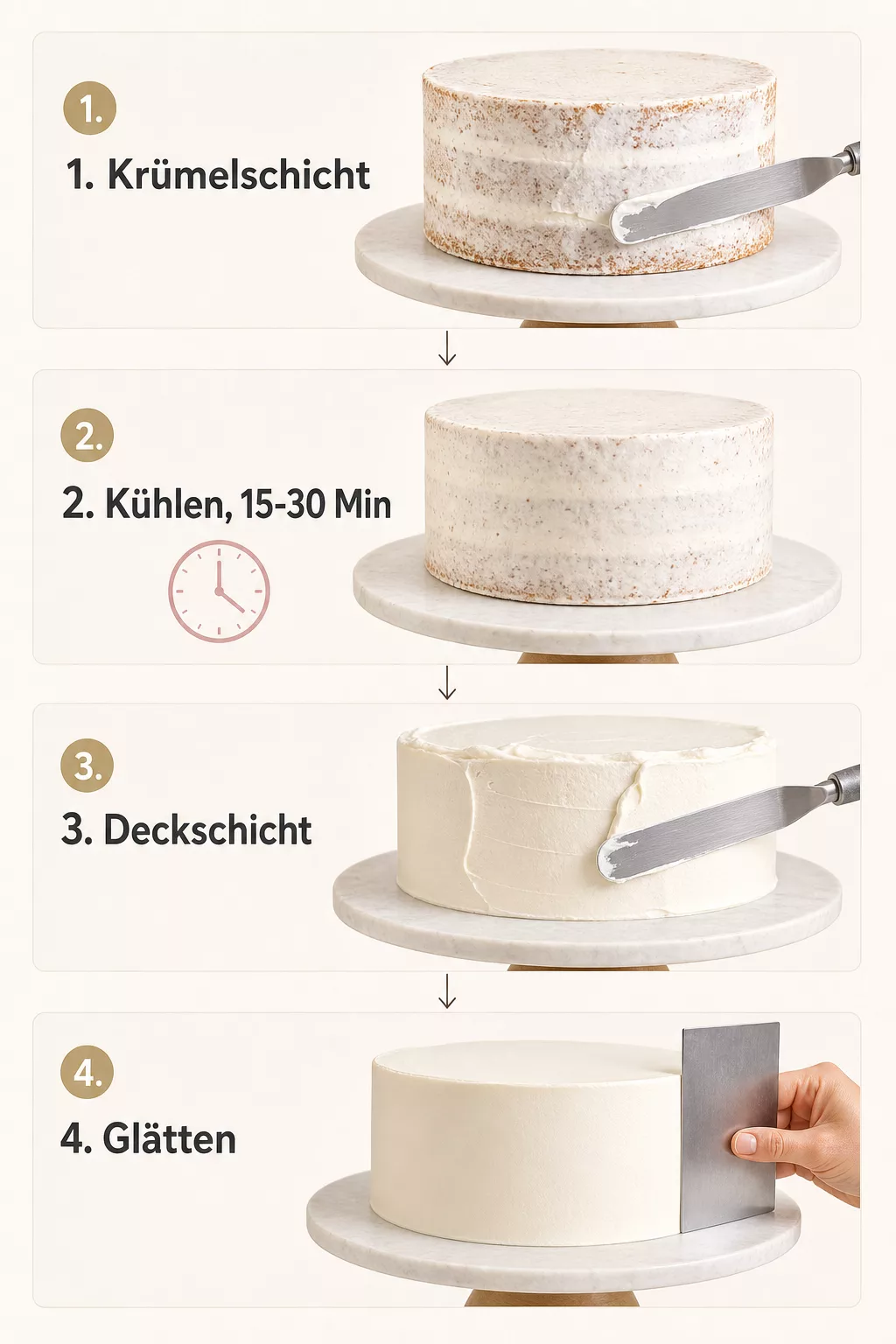 Infografik Torte sauber einstreichen in vier Schritten