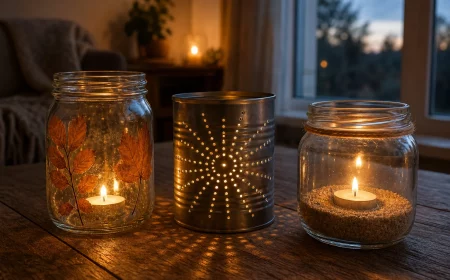 Windlichter basteln aus Einmachglas, Konservendose und Sandschicht