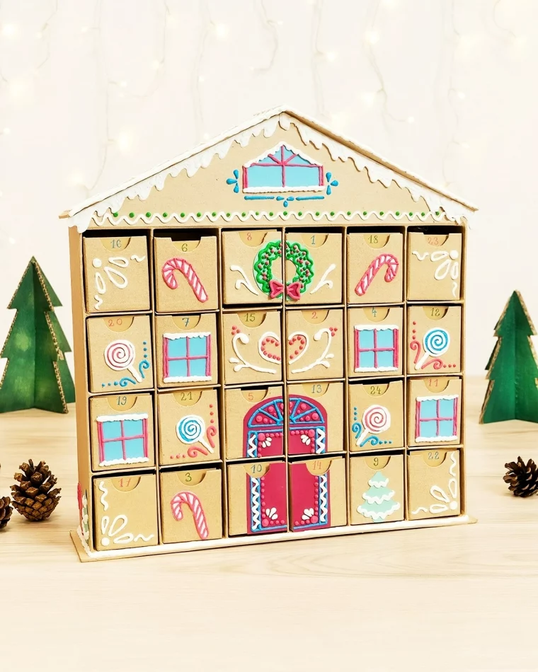 ideen adventskalender fuellen und gestalten haus kalender aus papierboxen jetzt.kommt.kurth