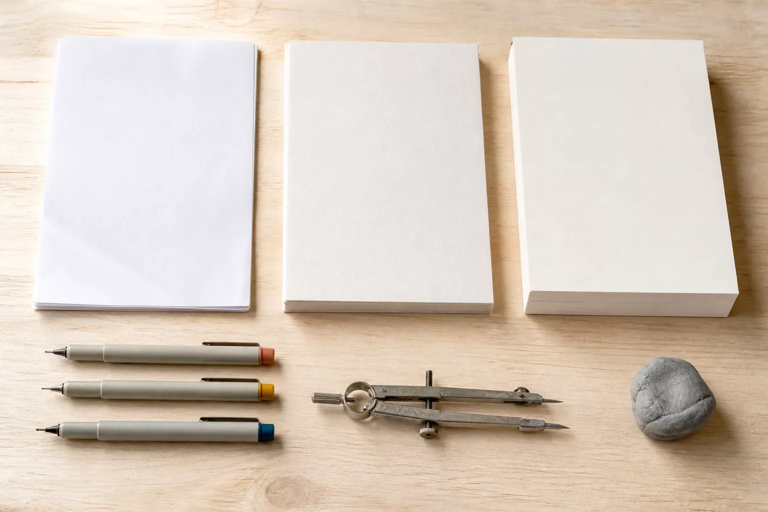 Papier in drei Stärken, Fineliner und Zirkel für Mandala-Vorlagen