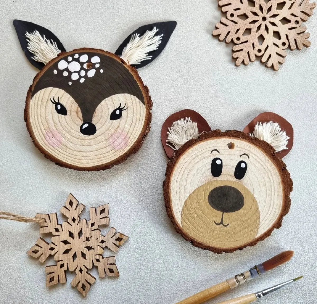 weihnachtsbaumschmuck aus holz selber machen bär und fuchs