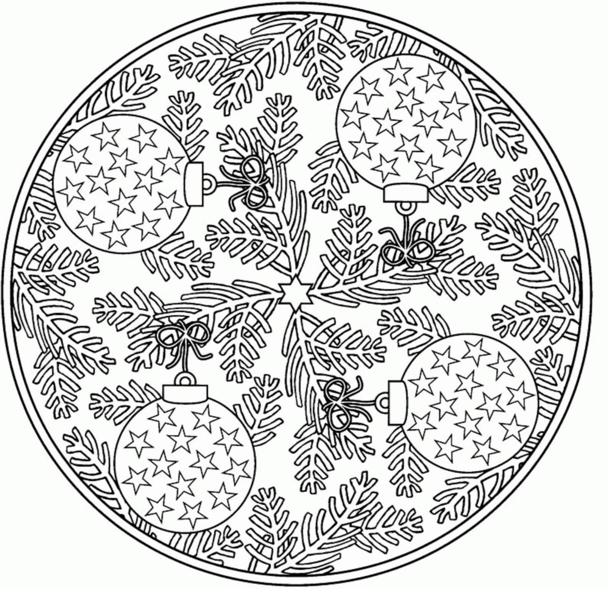 mandala zum ausmalen mit weihnachtlichen elementen