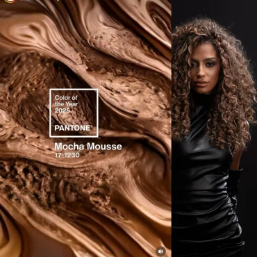 pantone farbe des jahres mocha mousse auf lockigem haar