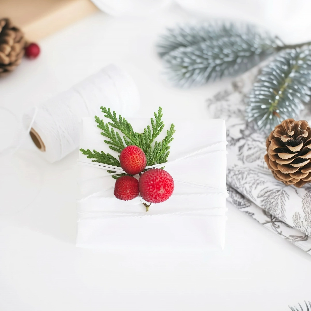 geschenk einpacken ideen weisses papier zweigen und beeren my prettypresent