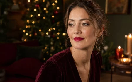 Make up für Weihnachten mit Champagner-Chrom-Lid und kirschroter Lippe