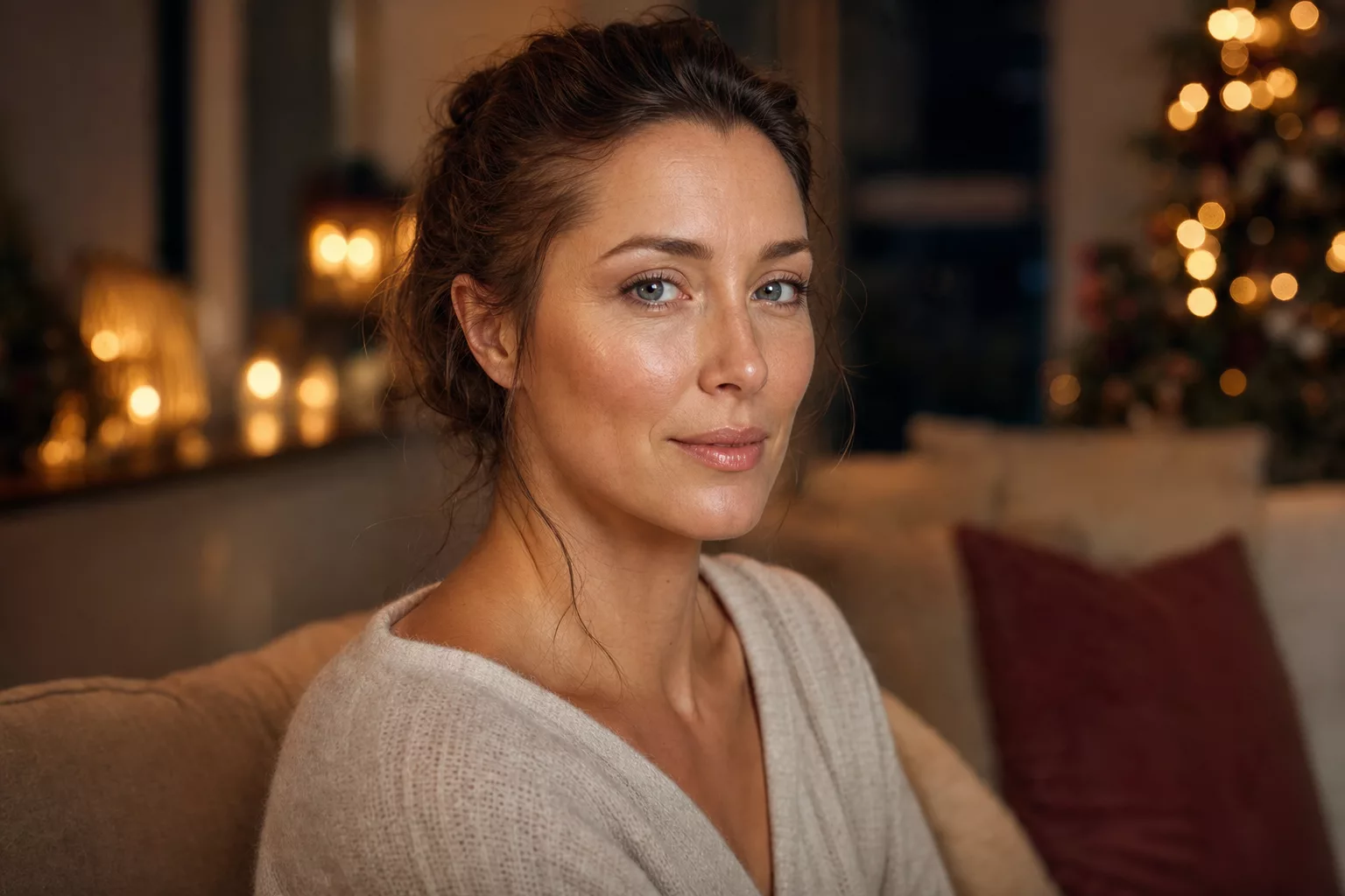 Dreiviertel-Porträt mit natürlichem Make up für Weihnachten und dezentem Glow