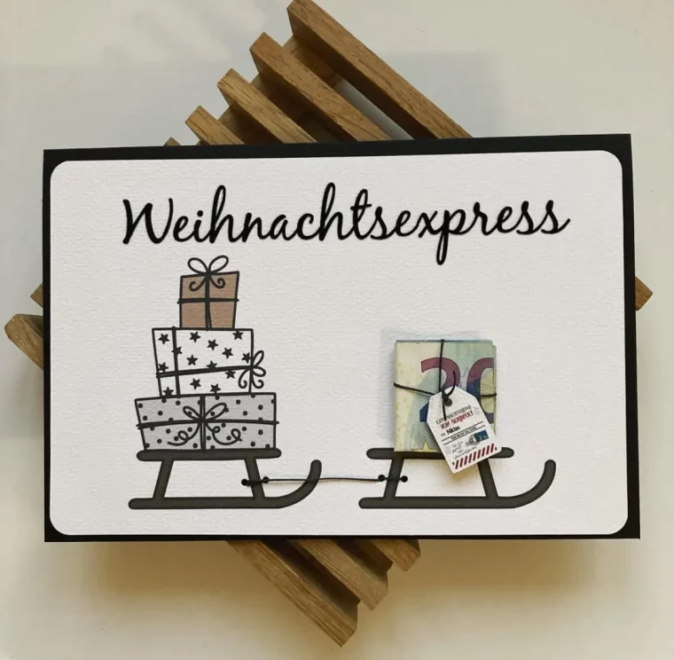 weihnachten geldgeschenk idee weihanchtskarte schlitten