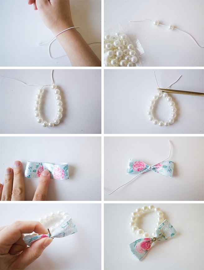 diy pearl bow bracelet tutorial